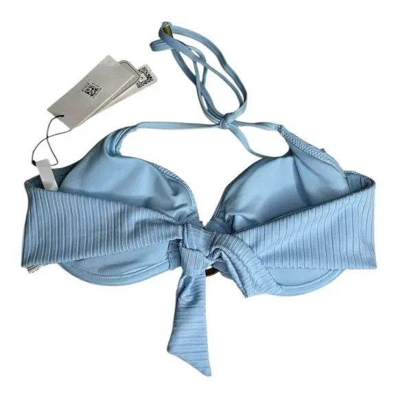 Sanctuary Refresh Ribbed O-Ring Halter Light Blue Bikini Top Size Medium - Picture 5 of 10
